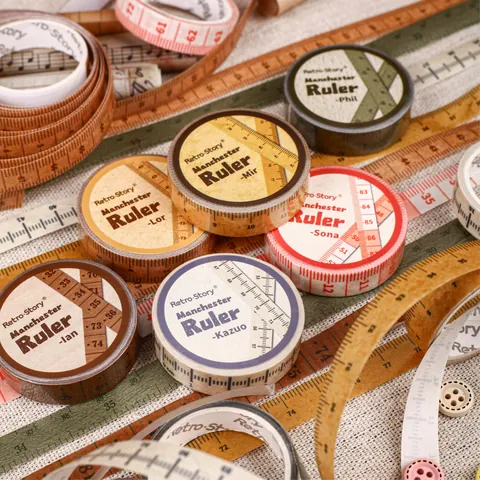 Vintage Manchester Ruler Series Washi PET Tape For Scrapbooking DIY Journaling Decoration Retro Scale Numeric Masking Tape Stationery