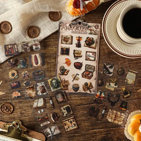 Βίντατζ Αδιάβροχα Αυτοκόλλητα PET για Scrapbooking Ρετρό Junk Journal Διακοσμητικά Λουλουδάτα Μηχανική Αισθητική Γραφική Ύλη