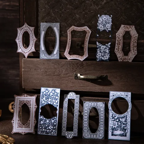 Pegatinas Marco Barroco Vintage Para Diario Scrapbooking Serie Narrativa Papel Decorativo Floral Material PET DIY Suministros Arte