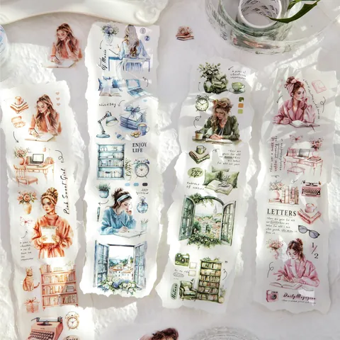 PET Decorative Tape Leisure Time Series Aesthetic Journal Material Retro Illustration Special Oil Printing DIY Sticker