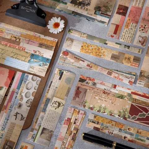 Vintage Scrapbooking Aufkleber Material Paket Weiß Kraftpapier PET Retro Floral Vogel Englisch Brief DIY Journal Dekoration