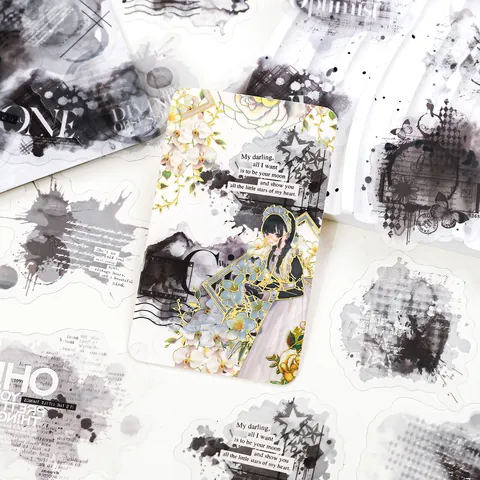 Vintage PET Watercolor Smudge Stickers For Scrapbooking DIY Journaling Decorative Stationery Stickers With Butterfly Star Patterns