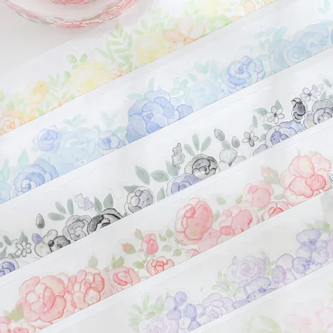 Watercolor Floral PET Decorative Tape Die-cut Flower Washi Tape For Scrapbooking DIY Craft Journaling Waterproof Stickers