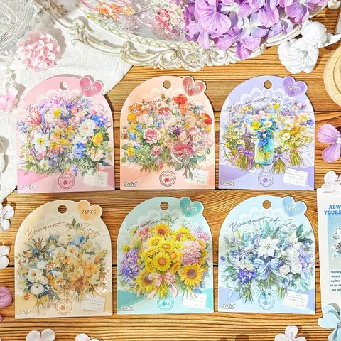 Bouquet Of Love Serie Pegatinas de PET Florales Flores de Acuarela Scrapbooking Calcomanías Decorativas Para DIY Artesanía Diario