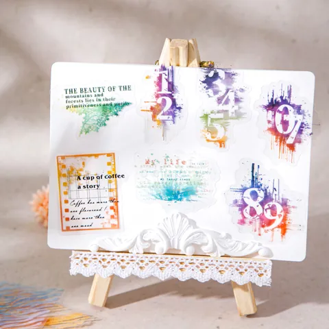 Aquarel Textuur Artistieke PET Stickers Set Ode To Colors DIY Journaling Materiaal Vintage Letters Cijfers Decoratieve Stickers