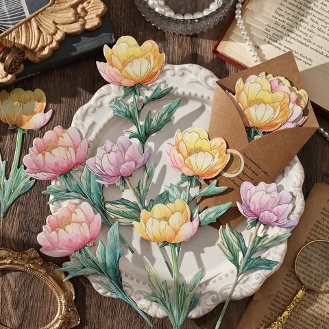 Papier Matériel De Scrapbooking Floral Vintage Feuille D'or Bronzage Autocollants De Fleurs DIY Décor De Journal Rétro