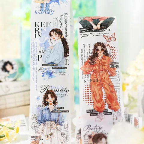 Vintage Girl Figure Washi Tape Life Lingering Series Scrapbooking DIY Decorative Sticker Roll Floral Journaling Stationery