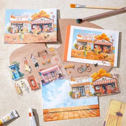 Freizeit-Urlaubsserien-Aufkleberbuch Handgemalte Landschaften Washi PET Materialien Für Scrapbooking DIY Dekoration