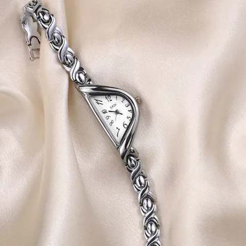 Orologio al Quarzo da Donna con Quadrante a Mezzaluna a Forma di D di Moda Vintage Orologio da Polso con Bracciale in Lega