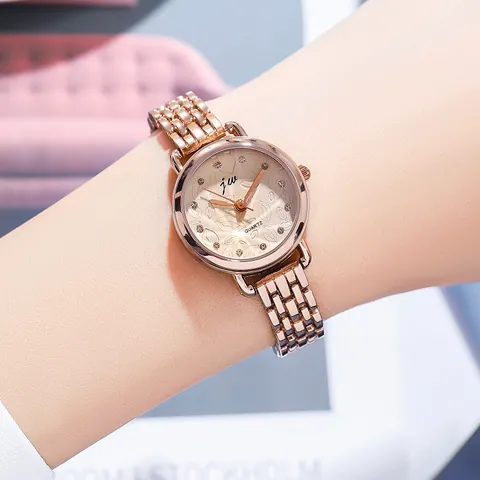 Elegante Damen Quarzuhr Roségold Legierung Metallkette Armband Strass Zifferblatt Mode Damen Armbanduhr Wasserdicht Schmuck Geschenk