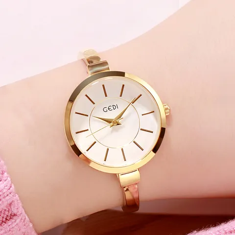 GEDI Fashion Women's Quartz Watch Rose Gold Alloy Bangle Bracelet Watch Minimalist Round Dial Waterproof Elegant Wristwatch Jewelry