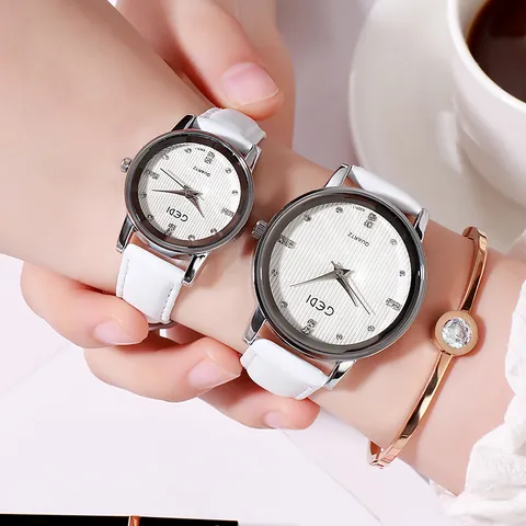 Lussuoso Orologio al Quarzo GEDI per Coppia Con Cinturino in Pelle E Indici in Strass Resistente all'Acqua Orologio da Polso Casual Per Uomo Donna Regalo