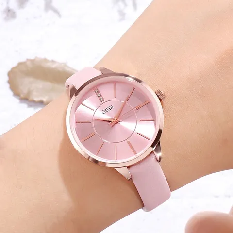 Damen Fashion Minimalistische Quarzuhr mit Lederarmband Roségold Legierungsgehäuse Strass Sonnenschliff Zifferblatt Elegante Analoge Armbanduhr