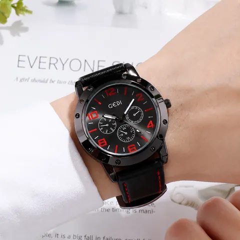 Casual Multi Function Quartz Men Watch With Leather Strap Alloy Case Waterproof Analog Wristwatch Business Sport Jewelry