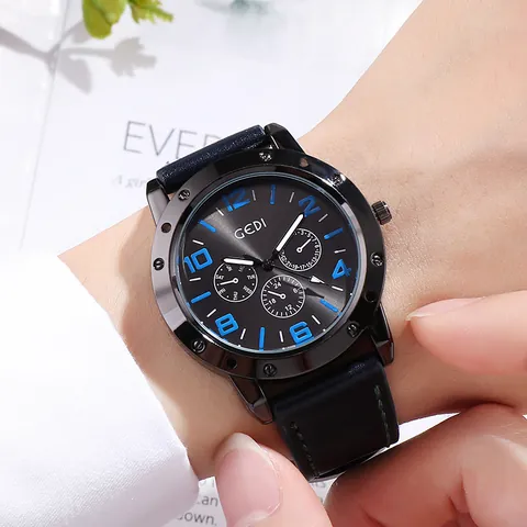 Casual Multi Function Quartz Men Watch With Leather Strap Alloy Case Waterproof Analog Wristwatch Business Sport Jewelry