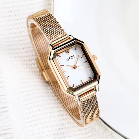 Women's Vintage Octagonal Quartz Watch With Milanese Stainless Steel Mesh Band Waterproof Fashion Casual GEDI Bracelet Watch