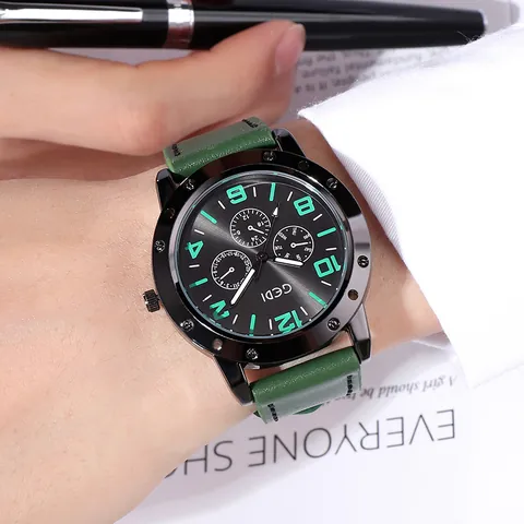 Casual Multi Function Quartz Men Watch With Leather Strap Alloy Case Waterproof Analog Wristwatch Business Sport Jewelry