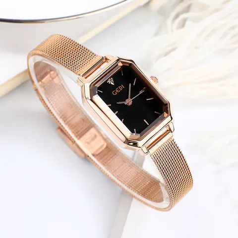 Women's Vintage Octagonal Quartz Watch With Milanese Stainless Steel Mesh Band Waterproof Fashion Casual GEDI Bracelet Watch