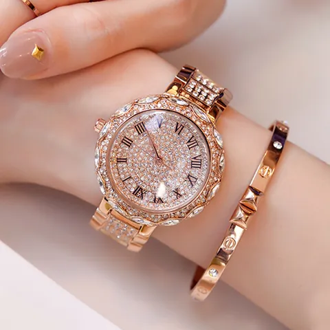 Montre à Quartz de Luxe GEDI pour Femme avec Strass Cadran Ciel Étoilé Chiffres Romains Bracelet en Acier Inoxydable Étanche
