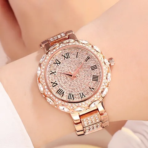 Montre à Quartz de Luxe GEDI pour Femme avec Strass Cadran Ciel Étoilé Chiffres Romains Bracelet en Acier Inoxydable Étanche
