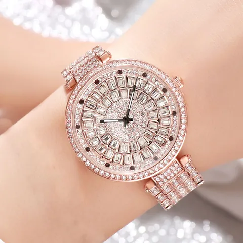 Luxus Strass Damen Quarzuhr Mode Großes Zifferblatt Legierung Stahlband Elegante Dame Armbanduhr Wasserdicht Schmuck Geschenk