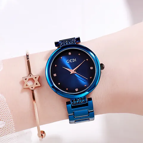 Reloj de Cuarzo de Moda para Mujer Strass Lujo Aleación Correa de Acero Esfera Degradada Reloj de Pulsera Casual
