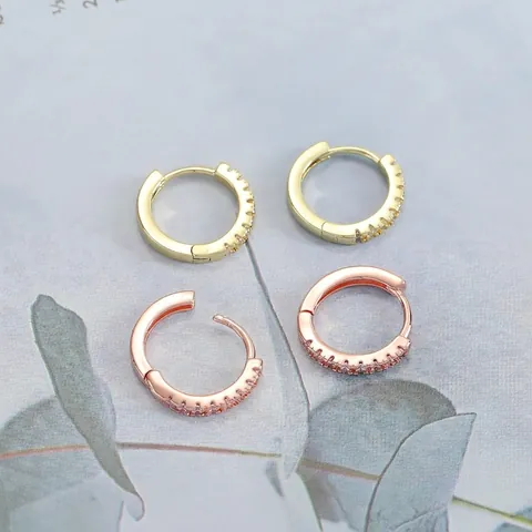 Copper Hoop Earrings With Micro Pave Zircon Round Geometric Minimalist Korean Style Jewelry For Women