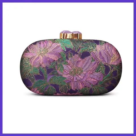 Pochette Da Sera Ricamata Floreale Jacquard Rigida Ovale Borsa A Mano Con Chiusura In Pietre Preziose Per Donna Festa Matrimonio