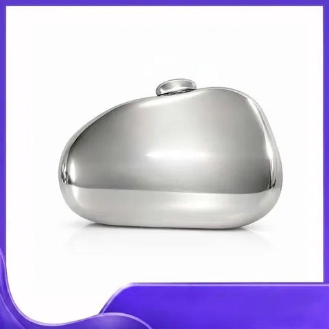 Metal Hard Shell Evening Clutch Bag Cobblestone Shape Mirror Polished Wedding Party Handbag For Women With Chain Strap