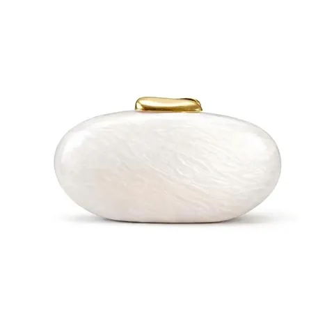 Women Acrylic Evening Clutch Bag Oval Hard Shell Marble Texture Handbag For Wedding Party With Chain Metal Clasp