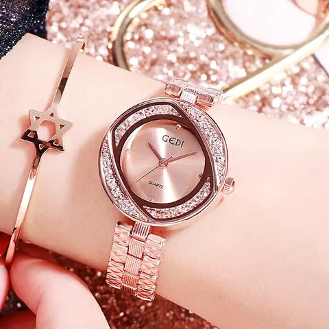 Reloj de Cuarzo de Moda para Mujer Banda de Acero Inoxidable Impermeabile con Strass Incrustado Ultra Delgado Reloj de Pulsera de Lujo