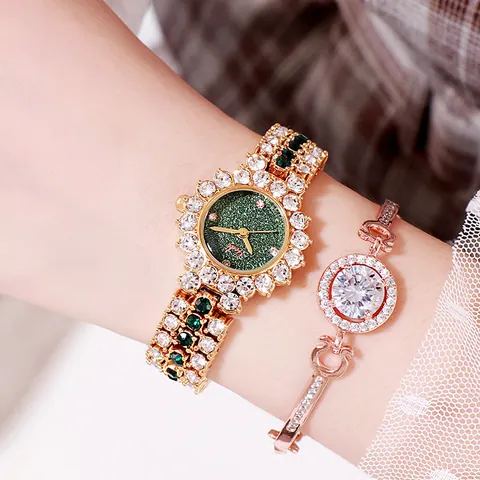 Luxury Rhinestone Women Quartz Watch Starry Sky Dial Alloy Bracelet Elegant Fashion Ladies Wristwatch Jewelry Bracelet Gift Set