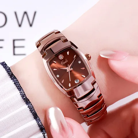 Gedi Orologio al Quarzo da Donna Cassa a Botte Retrò Datario Impermeabile Cinturino in Lega Elegante Orologio con Strass
