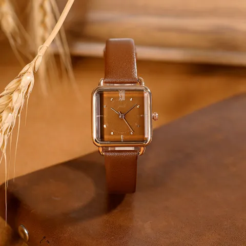 Reloj de Cuarzo para Mujer con Esfera Cuadrada Vintage y Correa de Cuero Impermeable Elegante Minimalista con Números Romanos