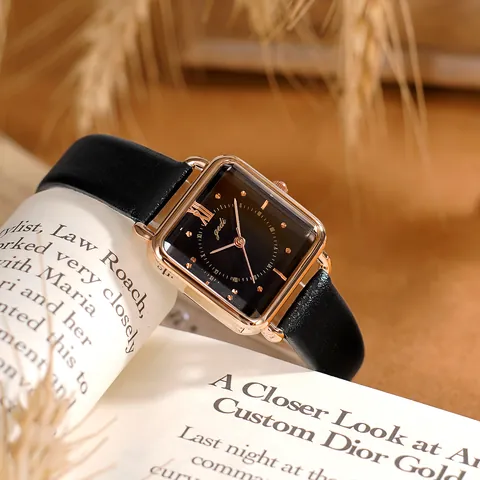 Reloj de Cuarzo para Mujer con Esfera Cuadrada Vintage y Correa de Cuero Impermeable Elegante Minimalista con Números Romanos