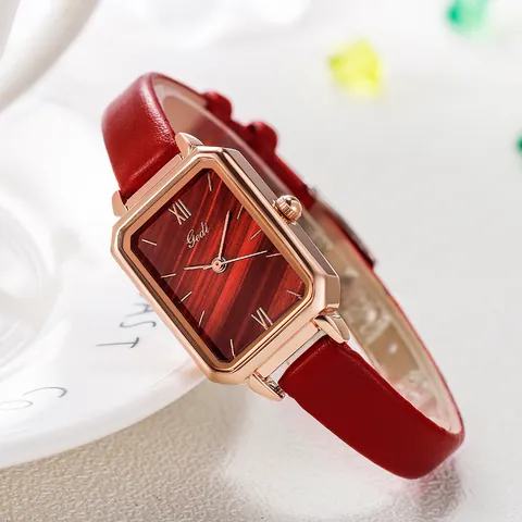Women Vintage Rectangular Quartz Watch Alloy Case Leather Strap Malachite Texture Dial Waterproof Elegant Style Wristwatch