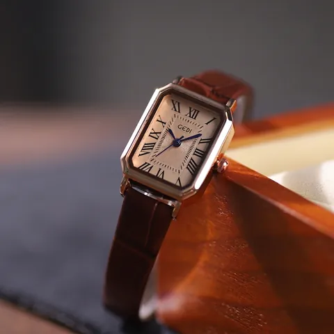 GEDI Orologio al Quarzo Rettangolare Vintage per Donna Cinturino in Pelle Impermeabile Quadrante con Numeri Romani Elegante Orologio da Polso da Donna