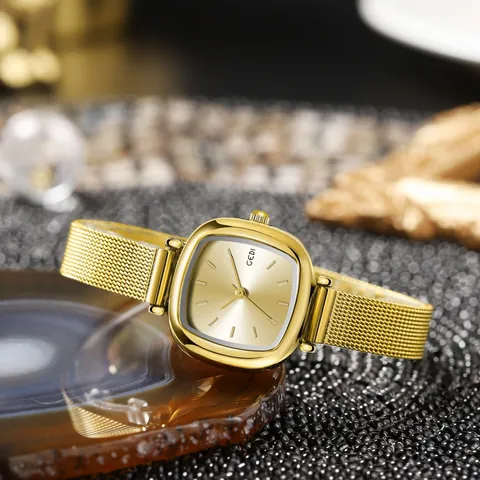 GEDI Montre à Quartz Carrée pour Femme Élégante Bracelet en Maille d'Acier Inoxydable Étanche Montre-Bracelet de Mode Bijoux Cadeau Quotidien