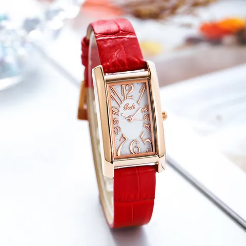 Damen Mode Rechteckig Lederarmband Uhr Vintage Roségold Gehäuse Quarzuhr Künstlerische Ziffern Zifferblatt Elegante Damen Armbanduhr