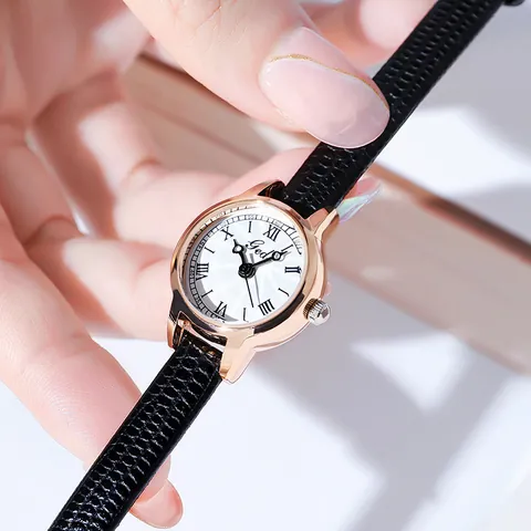 Orologio al Quarzo da Donna Vintage Cassa in Oro Rosa Quadrante con Numeri Romani Cinturino in Pelle PU Piccolo Orologio da Polso Retrò