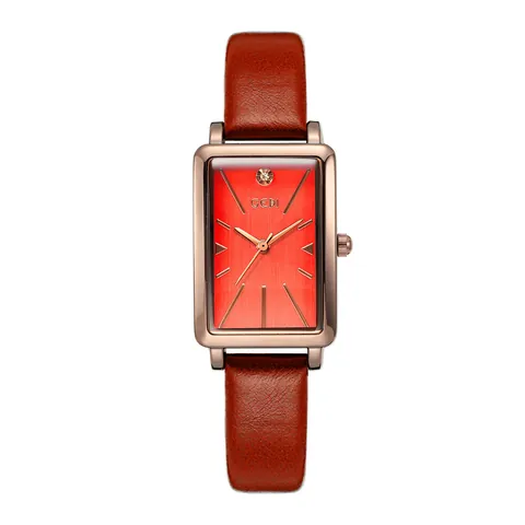GEDI Damen Quarzuhr Rechteckig Retro Minimalistisch Legierung Gehäuse PU Leder Armband Wasserabweisend Mode Strass Armbanduhr