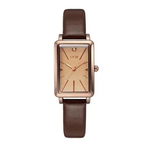 GEDI Damen Quarzuhr Rechteckig Retro Minimalistisch Legierung Gehäuse PU Leder Armband Wasserabweisend Mode Strass Armbanduhr