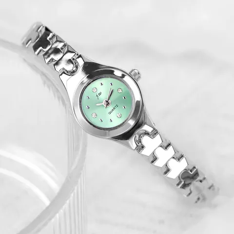 Modische Damen Kleine Runde Zifferblatt Quarzuhr Elegante Legierung Gliederkette Armbanduhr Mit Strass Markierungen