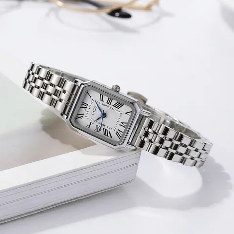 GEDI Reloj de Cuarzo para Mujer Cuadrado Vintage Correa de Acero Inoxidable Impermeable Números Romanos Elegante Reloj de Pulsera