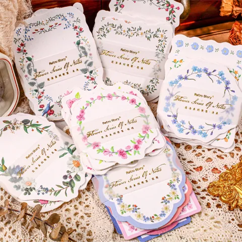 Vintage Floral Die-Cut Memo Pads Specialty Textured Paper Flower Border Scrapbooking Decorative Cards For Journaling Office School Supplies
