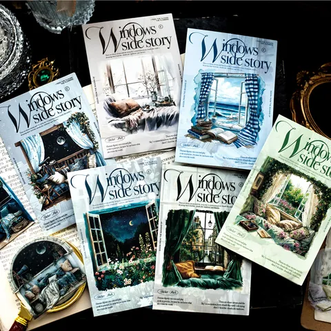 Vintage Window Scenery PET Sticker Pack Retro Hand Drawn Scrapbooking Material Journaling Decoration Supplies Aesthetic Art Stickers For DIY Crafts