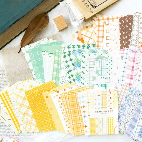 Retro Scrapbook Materialpapier Mit Karo Blumen Punktmuster Für DIY Journaling Basteln Dekoration Schreibwaren