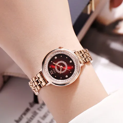 GEDI Reloj de Cuarzo de Lujo para Mujer Esfera de Strass Cielo Estrellado Correa de Aleación Impermeable Acero Inoxidable