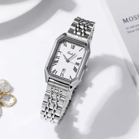 Reloj de Cuarzo Octogonal de Moda para Mujer Correa de Aleación Calendario Elegantes Números Romanos Reloj de Pulsera