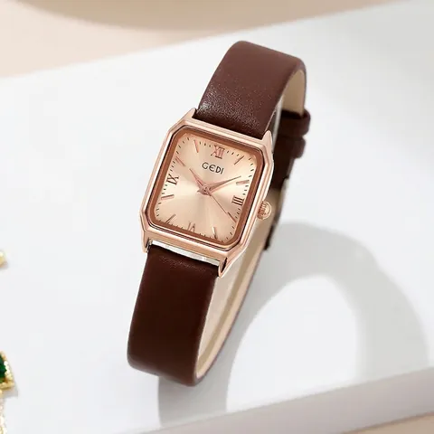 Elegant Square Quartz Watch For Women Retro Fashion Leather Strap Waterproof Small Dial Ladies Wristwatch Casual Stylish Timepiece